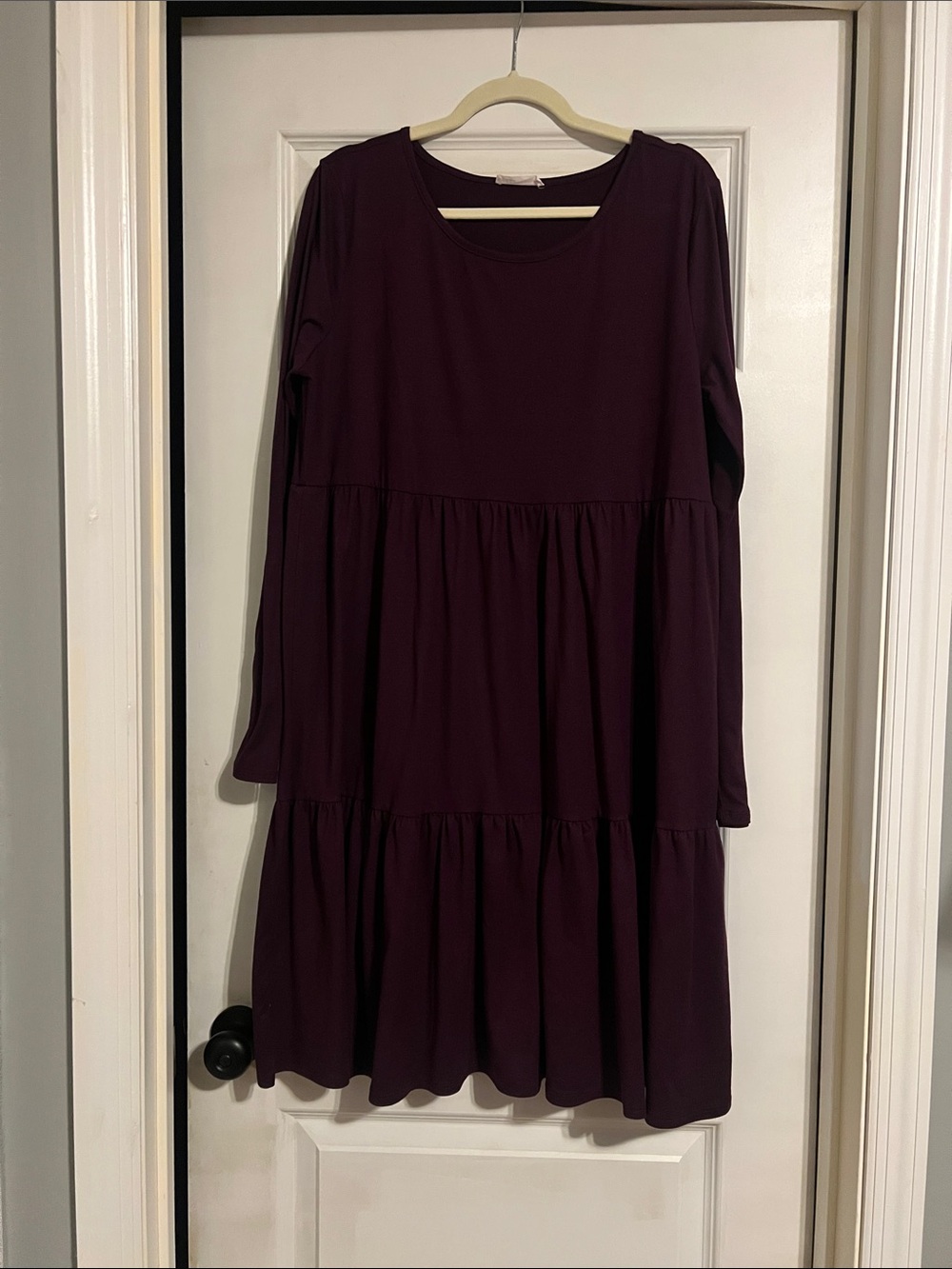 Reborn J Long Sleeve Tiered Dress in Deep Plum